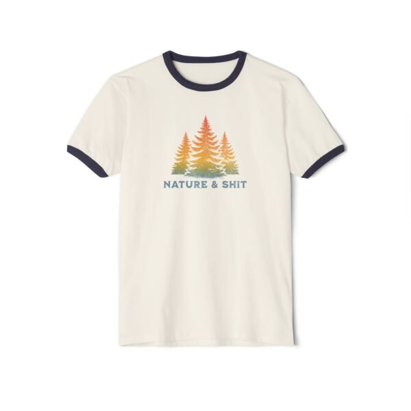 Nature & Shit | Funny Hiking Shirt | Nature Lover Gift - Unisex Cotton Ringer T-Shirt - Image 3
