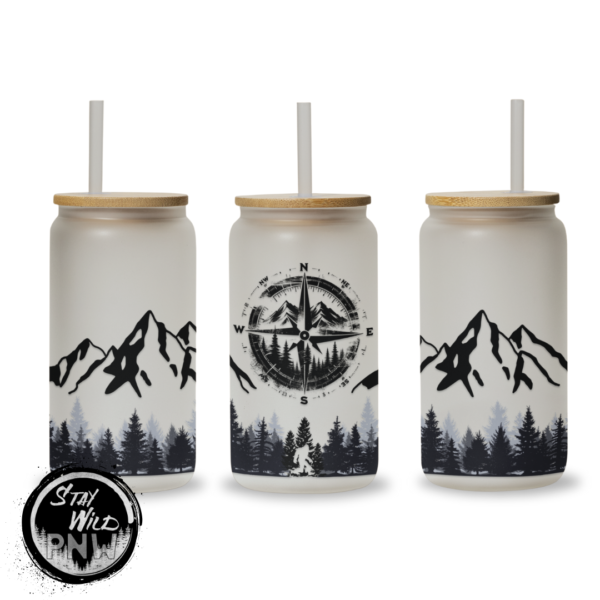 Adventure Awaits | Pacific Northwest | Libbey Can Glass With Lid - 20oz Matte Soda Can Glass - Image 3