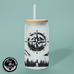 Adventure Awaits | Pacific Northwest | Libbey Can Glass With Lid – 20oz Matte Soda Can Glass