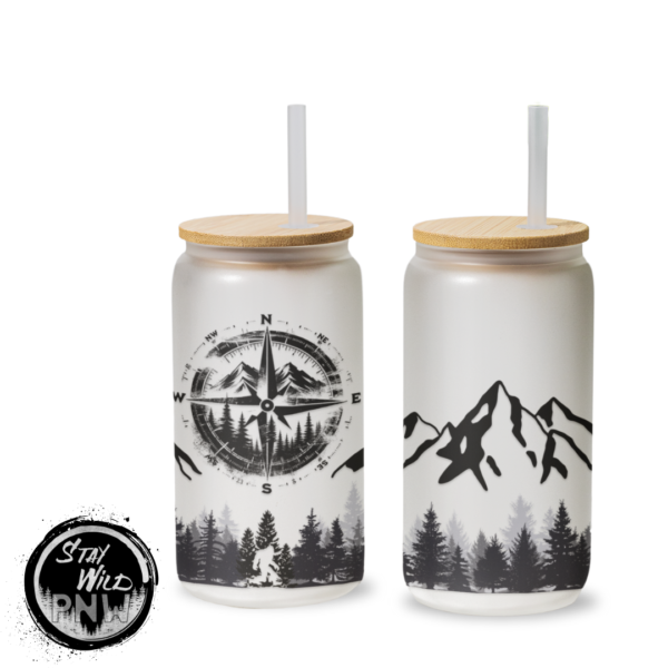 Adventure Awaits | Pacific Northwest | Libbey Can Glass With Lid - 20oz Matte Soda Can Glass - Image 2