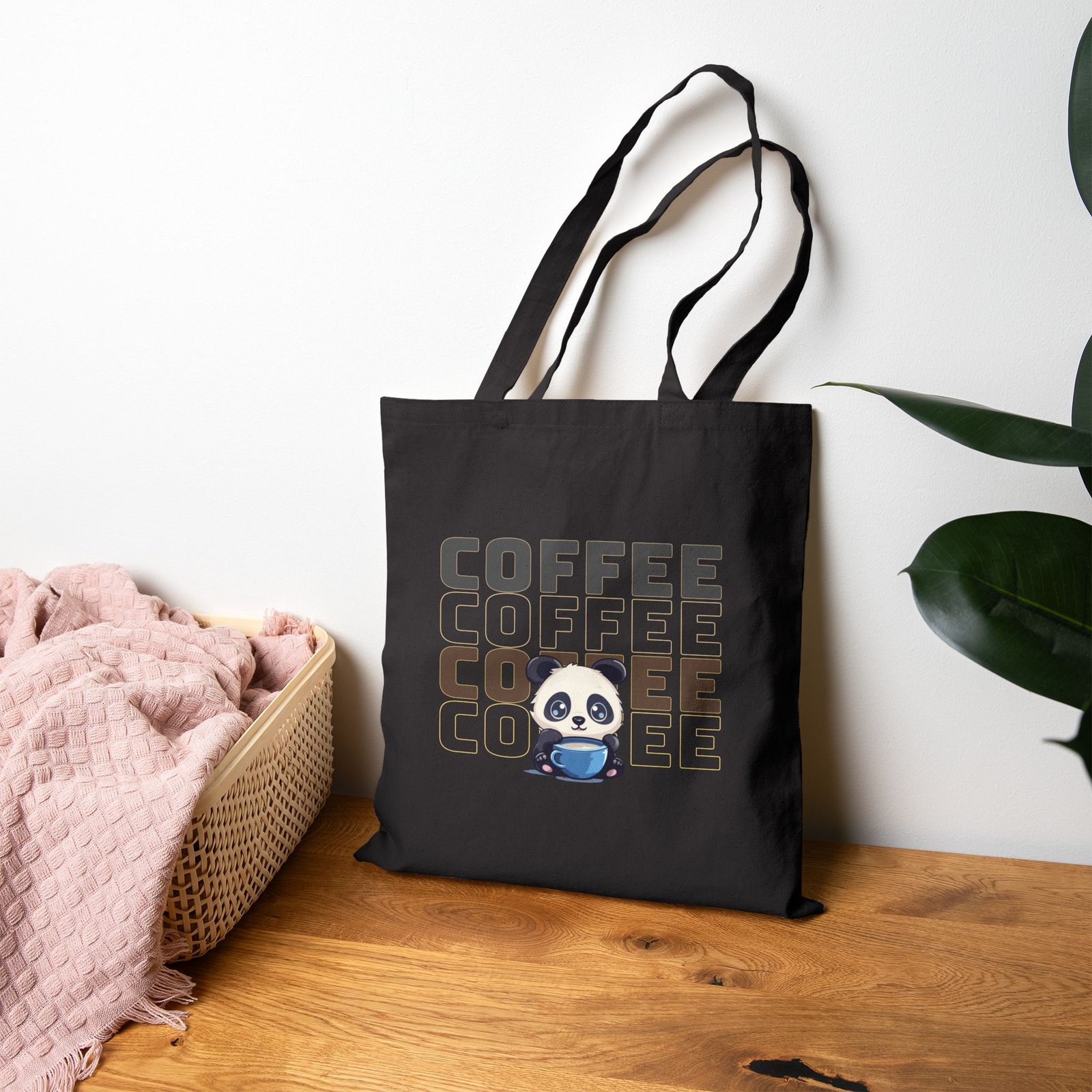Caffeinated & Cute | Panda Coffee Tote | Farmers Market Tote - Cotton Canvas Tote Bag - Image 2