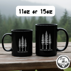 Hike. Rain. Brews. | PNW Mug | Coffee Beer Lover - Black Mugs