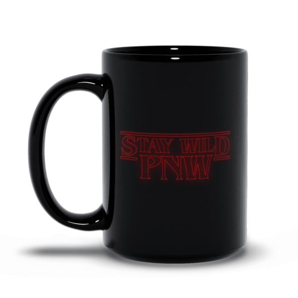 Stay Wild PNW Retro Mug | Pacific Northwest Mug | Retro Coffee Mug - Black Mugs - Image 4