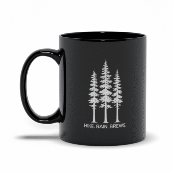 Hike. Rain. Brews. | PNW Mug | Coffee Beer Lover - Black Mugs - Image 2