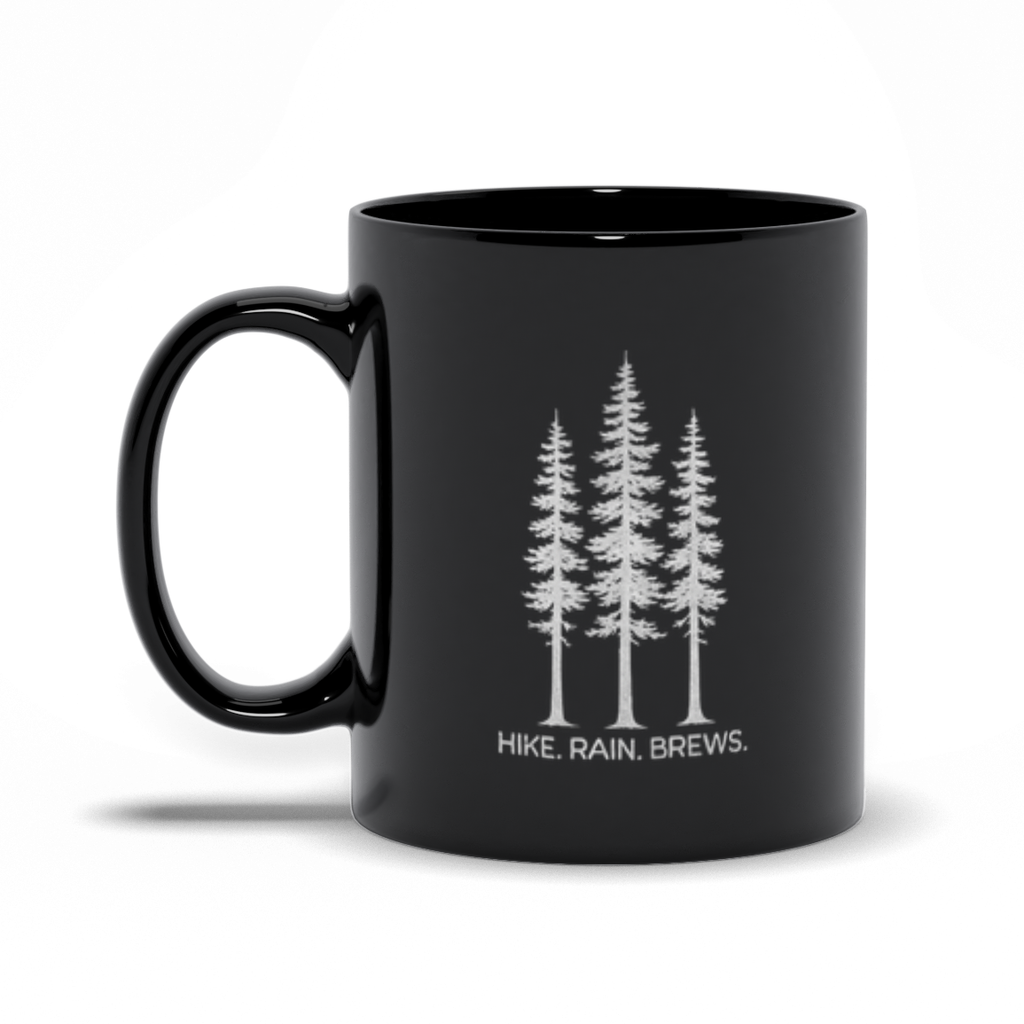 Hike. Rain. Brews. | PNW Mug | Coffee Beer Lover - Black Mugs - Image 2