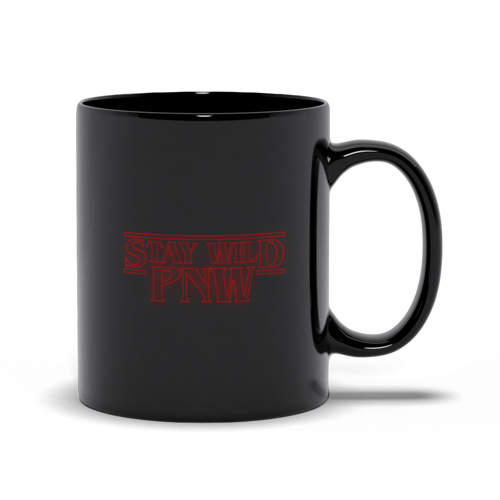 Stay Wild PNW Retro Mug | Pacific Northwest Mug | Retro Coffee Mug - Black Mugs - Image 3