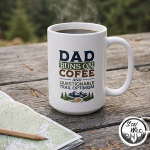 Dad Runs On Coffee And Questionable Trail Optimism | Funny Father’S Day Coffee Mug | Pnw Dad – White Mugs