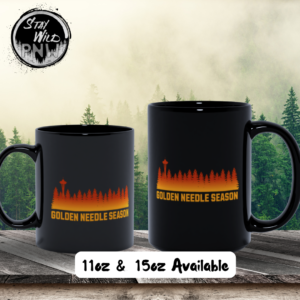 Golden Needle Season | PNW Larch Hiking Coffee Cup | Black Ceramic – Black Mugs