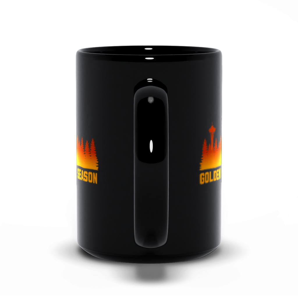 Golden Needle Season | PNW Larch Hiking Coffee Cup | Black Ceramic - Black Mugs - Image 9