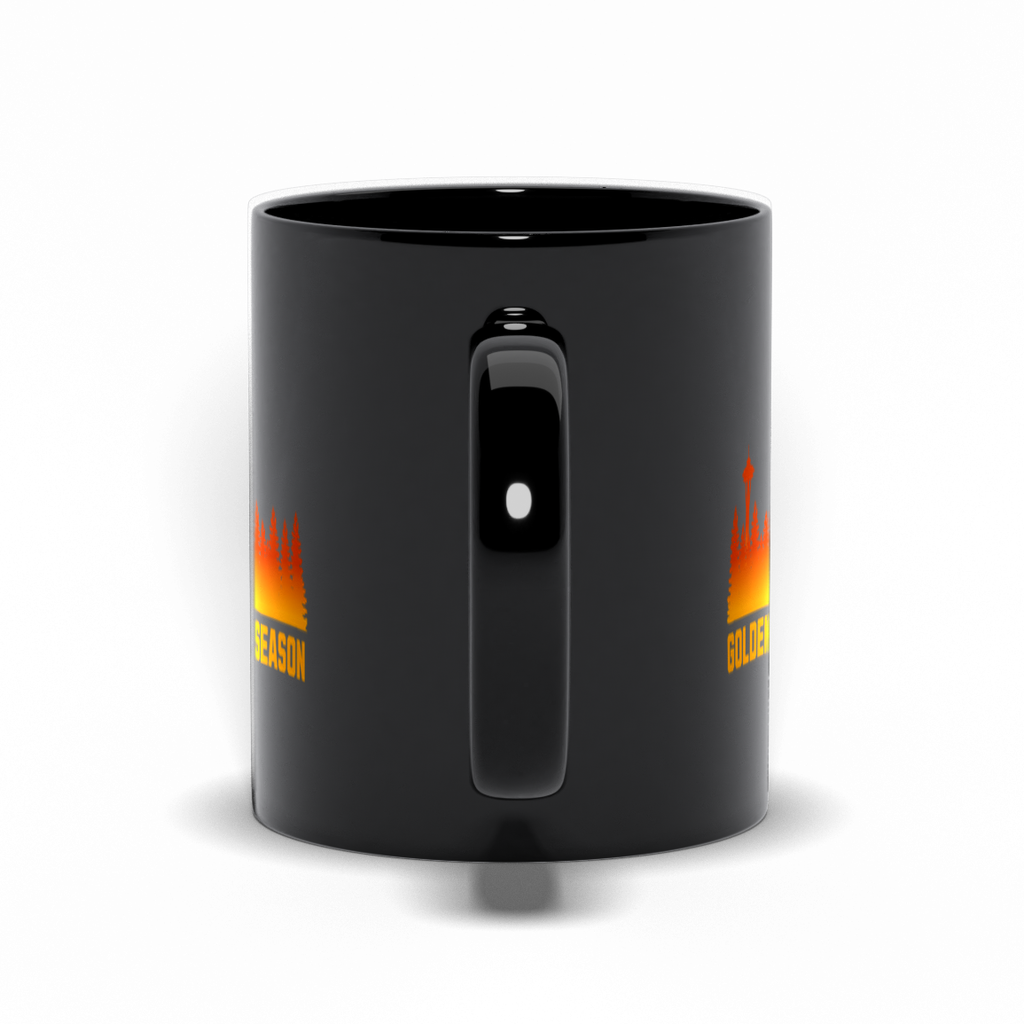 Golden Needle Season | PNW Larch Hiking Coffee Cup | Black Ceramic - Black Mugs - Image 4