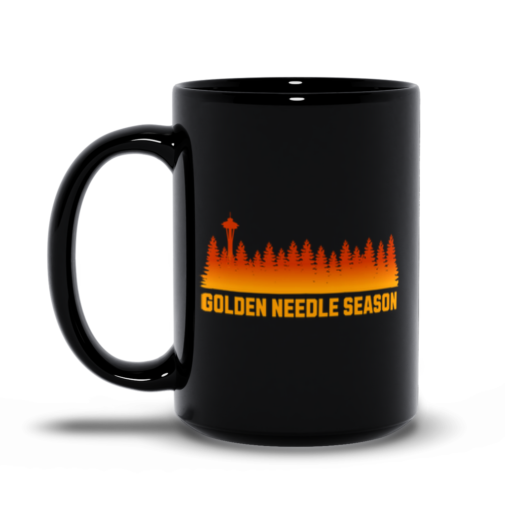 Golden Needle Season | PNW Larch Hiking Coffee Cup | Black Ceramic - Black Mugs - Image 7