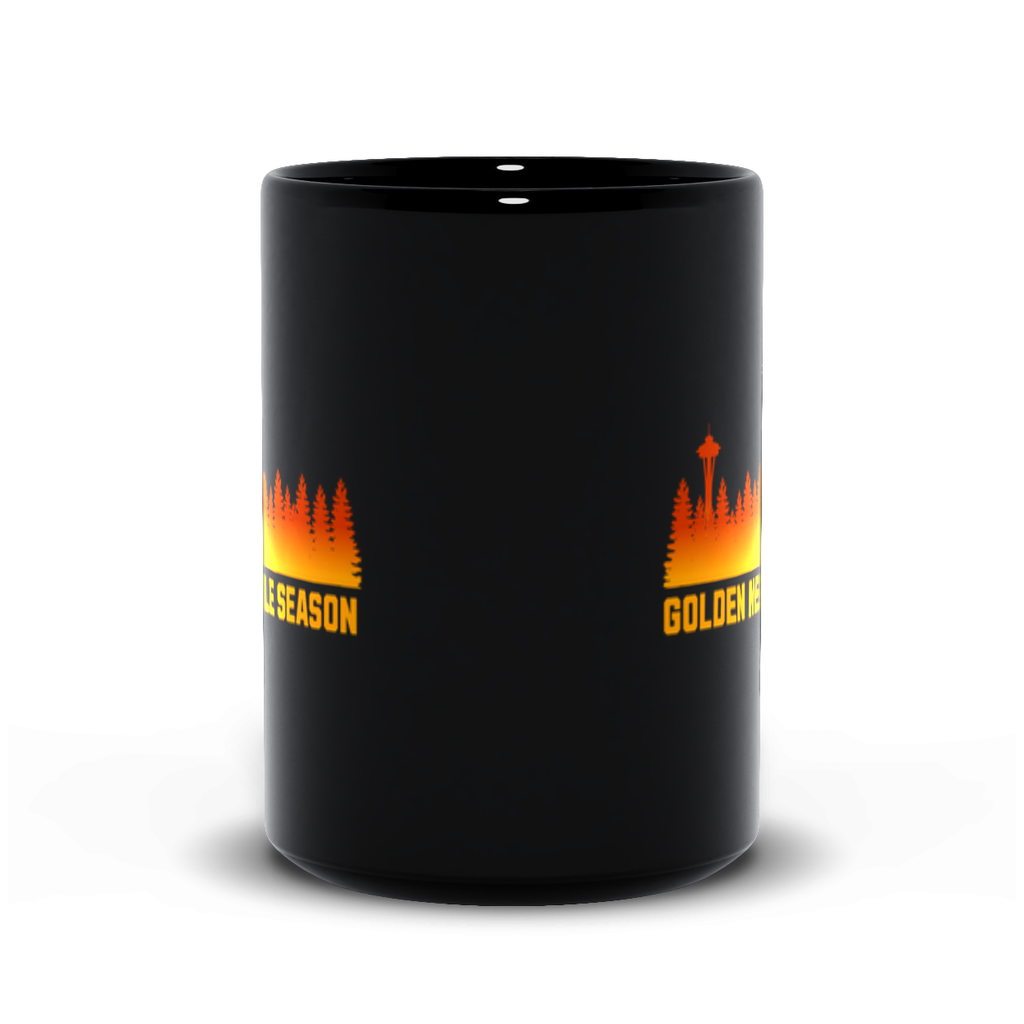 Golden Needle Season | PNW Larch Hiking Coffee Cup | Black Ceramic - Black Mugs - Image 8
